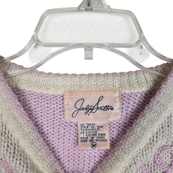 Vtg Jaclyn Smith Sweater Sz M Pastel Lavender Sequins Beaded Embroidered Rope - Picture 3 of 6
